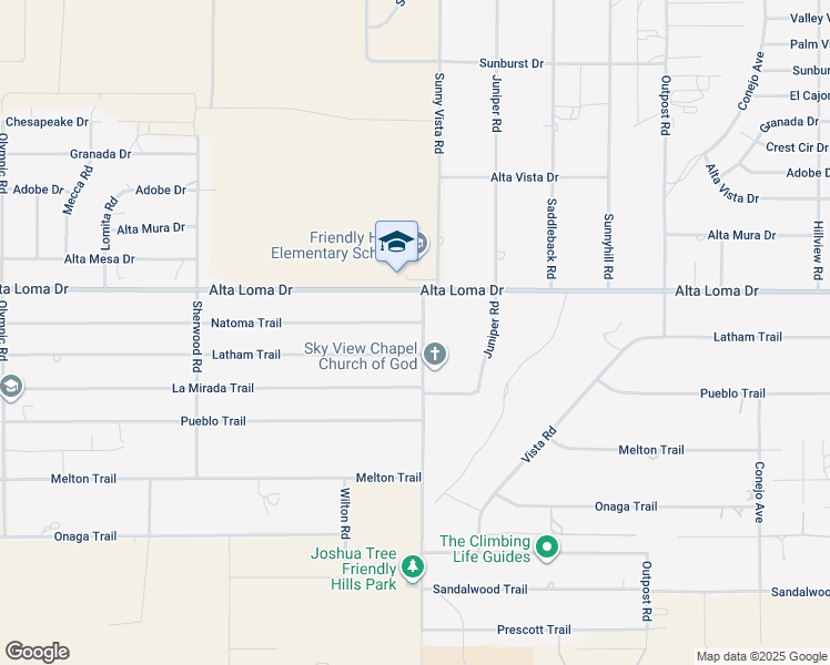 map of restaurants, bars, coffee shops, grocery stores, and more near 7373 Sunny Vista Road in Joshua Tree