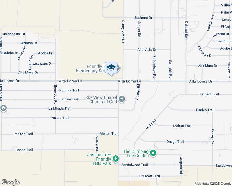 map of restaurants, bars, coffee shops, grocery stores, and more near 7373 Sunny Vista Road in Joshua Tree