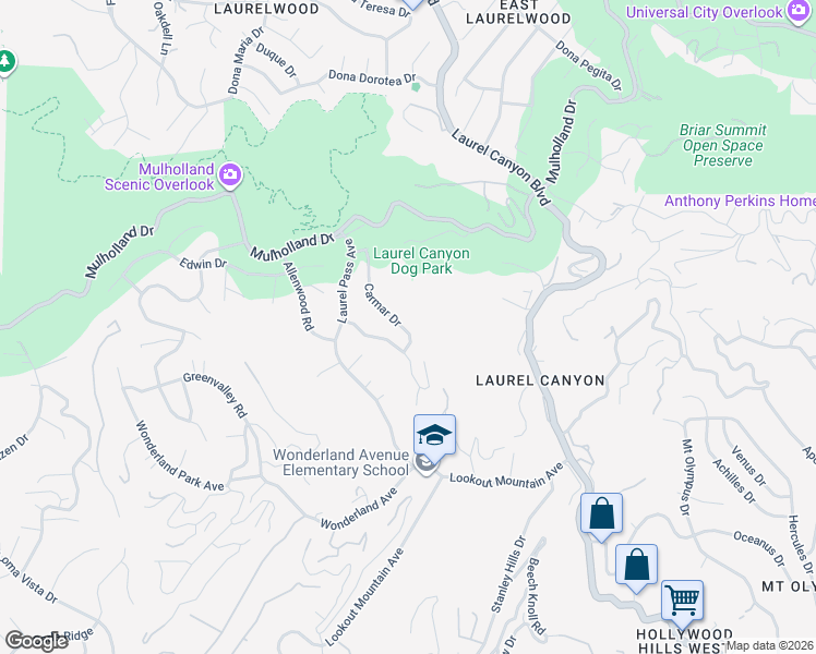map of restaurants, bars, coffee shops, grocery stores, and more near 2662 Carmar Drive in Los Angeles