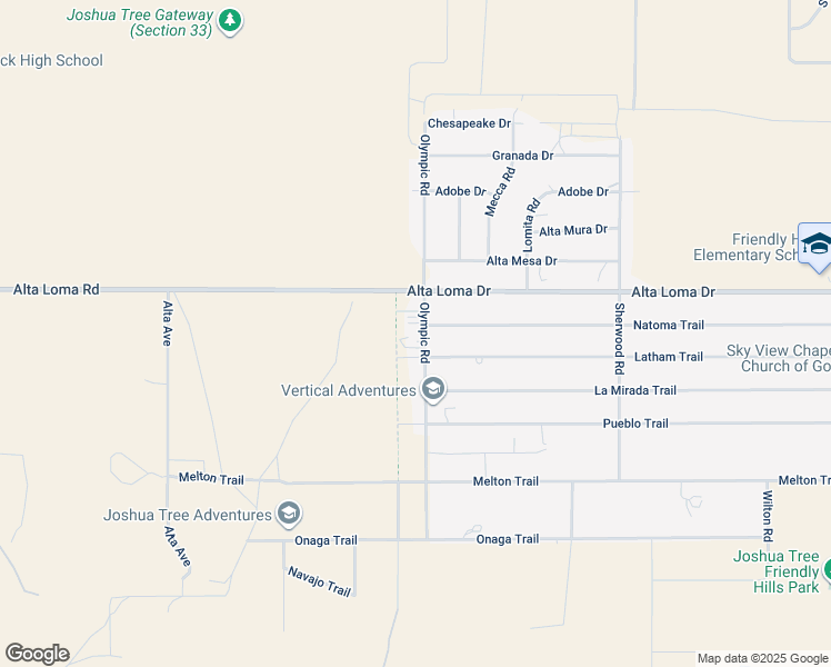 map of restaurants, bars, coffee shops, grocery stores, and more near 7374 Olympic Road in Joshua Tree