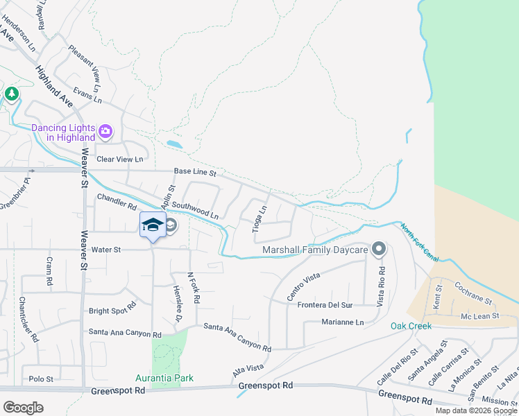 map of restaurants, bars, coffee shops, grocery stores, and more near 7414 Tioga Lane in Highland