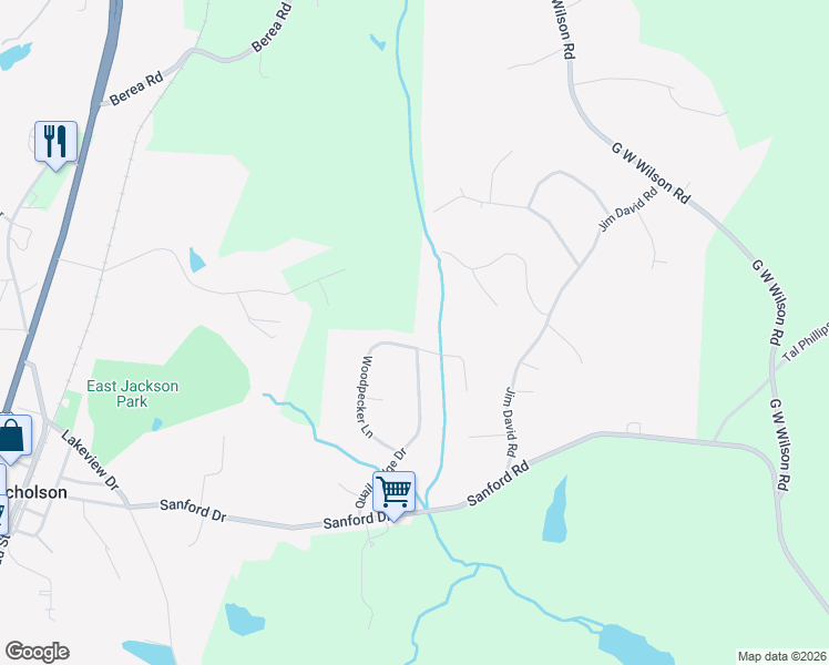 map of restaurants, bars, coffee shops, grocery stores, and more near 373 Woodpecker Lane in Nicholson