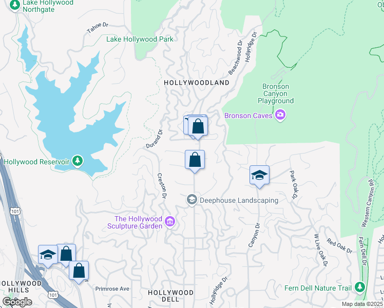 map of restaurants, bars, coffee shops, grocery stores, and more near 6115 Glen Oak Street in Los Angeles