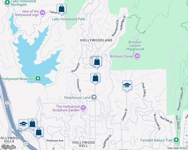 map of restaurants, bars, coffee shops, grocery stores, and more near 6115 Glen Oak Street in Los Angeles
