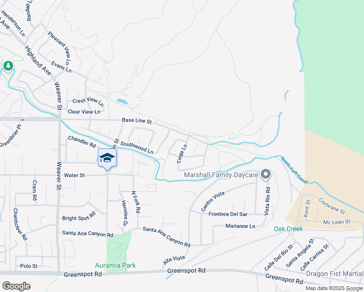 map of restaurants, bars, coffee shops, grocery stores, and more near 7414 Tioga Lane in Highland