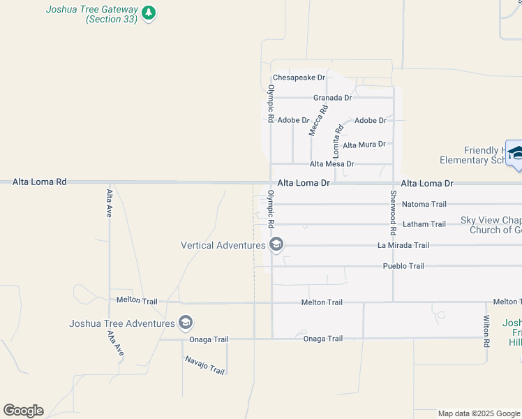map of restaurants, bars, coffee shops, grocery stores, and more near 7374 Olympic Road in Joshua Tree