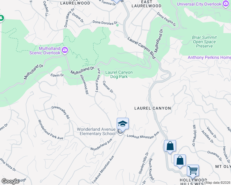 map of restaurants, bars, coffee shops, grocery stores, and more near 2662 Carmar Drive in Los Angeles