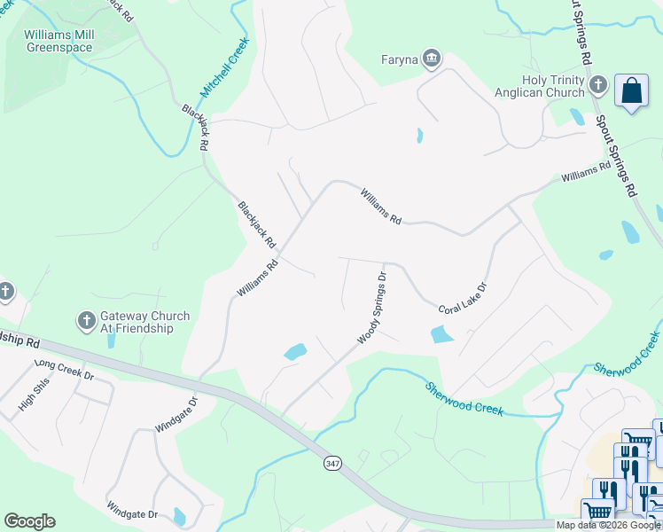 map of restaurants, bars, coffee shops, grocery stores, and more near 7337 Coral Lake Drive in Flowery Branch