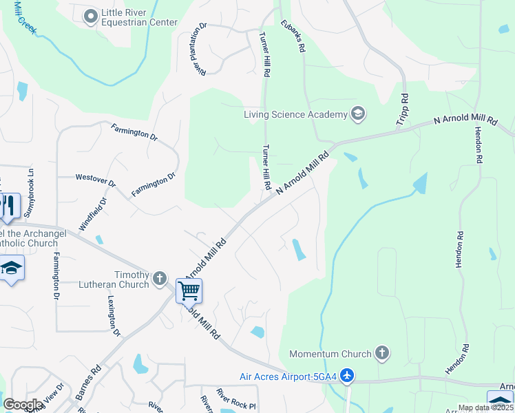 map of restaurants, bars, coffee shops, grocery stores, and more near 4035 North Arnold Mill Road in Woodstock