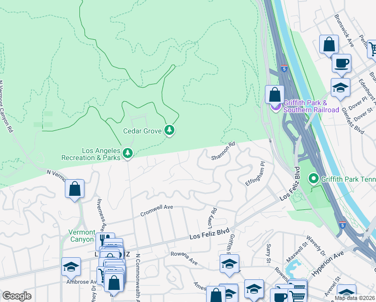 map of restaurants, bars, coffee shops, grocery stores, and more near 3961 Farmouth Drive in Los Angeles