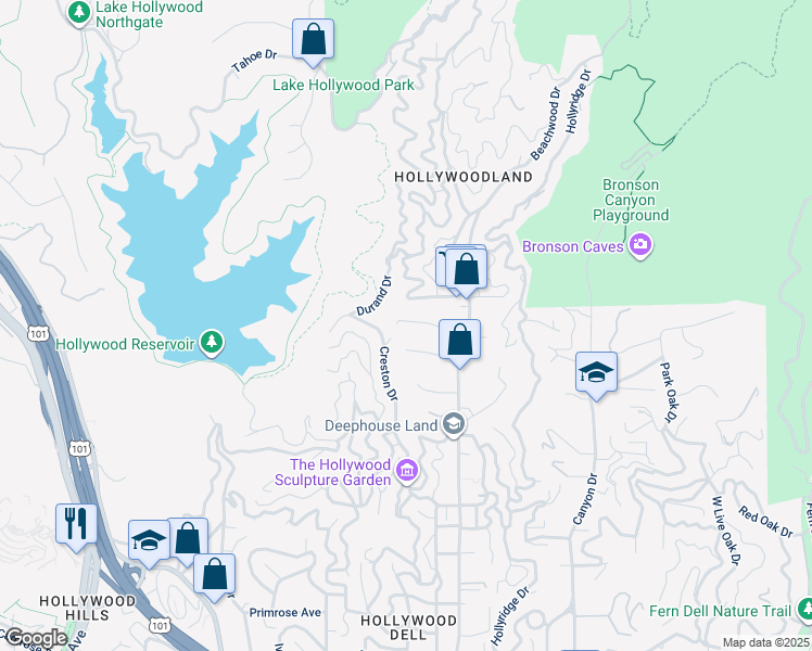 map of restaurants, bars, coffee shops, grocery stores, and more near 6158 Glen Oak Street in Los Angeles