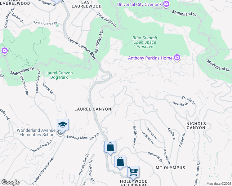 map of restaurants, bars, coffee shops, grocery stores, and more near 8055 Dominion Way in Los Angeles
