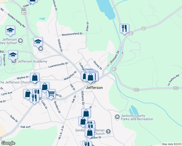 map of restaurants, bars, coffee shops, grocery stores, and more near 67 Martin Street in Jefferson