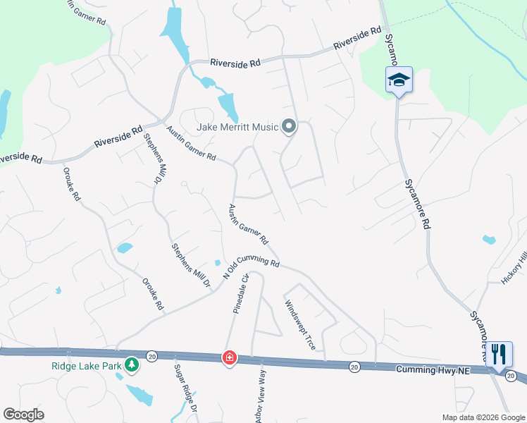 map of restaurants, bars, coffee shops, grocery stores, and more near 968 Sugar Landing Circle in Sugar Hill