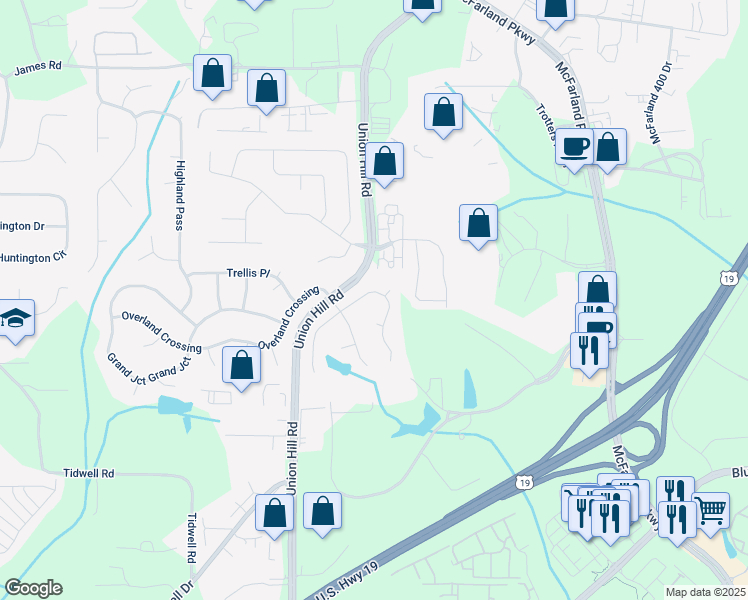 map of restaurants, bars, coffee shops, grocery stores, and more near 1273 Dalesford Drive in Alpharetta