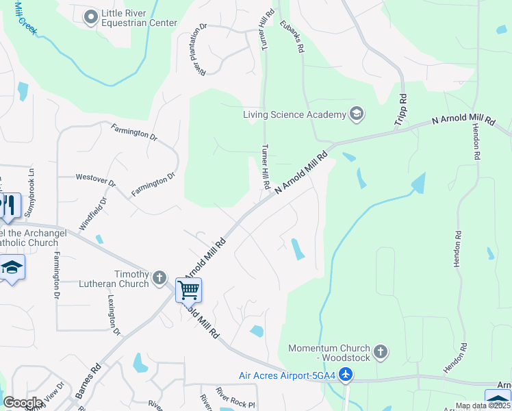 map of restaurants, bars, coffee shops, grocery stores, and more near 4035 North Arnold Mill Road in Woodstock