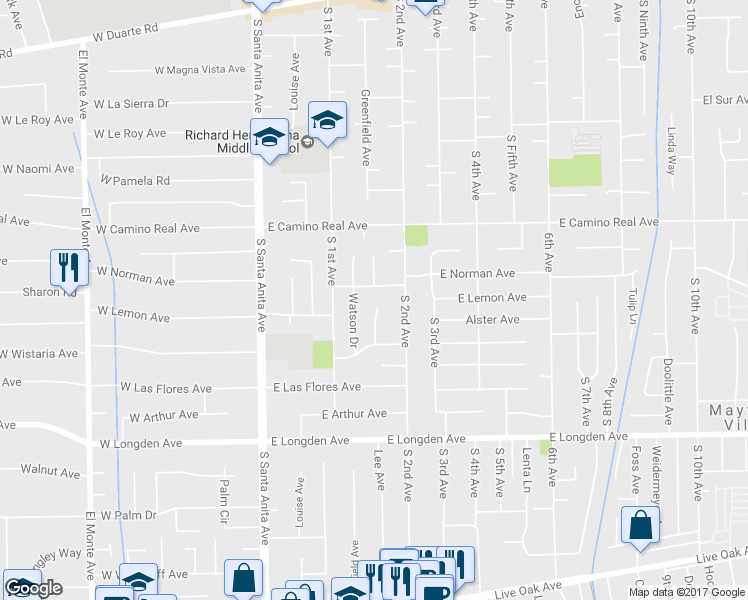 map of restaurants, bars, coffee shops, grocery stores, and more near 488 East Santa Clara Street in Arcadia