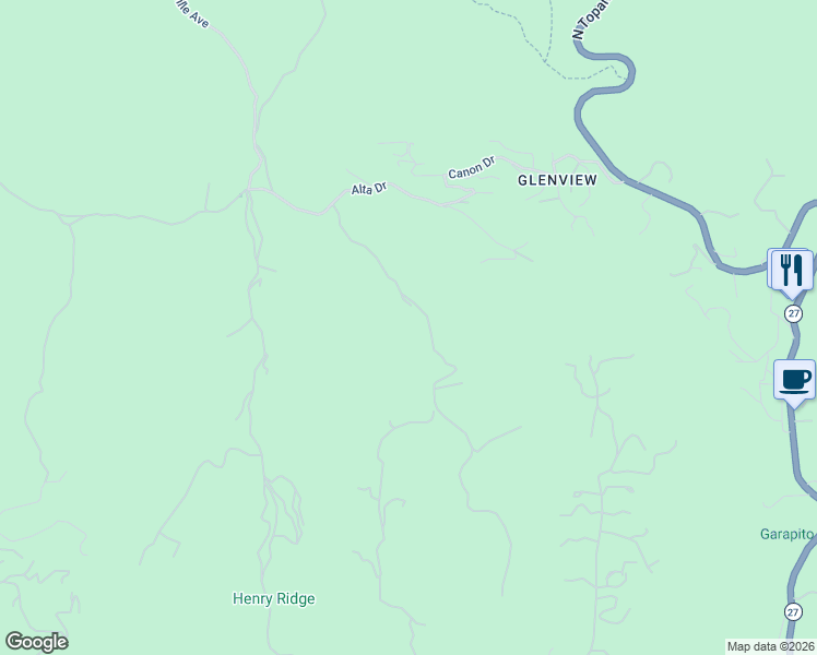 map of restaurants, bars, coffee shops, grocery stores, and more near 1700 Greenleaf Canyon Road in Topanga