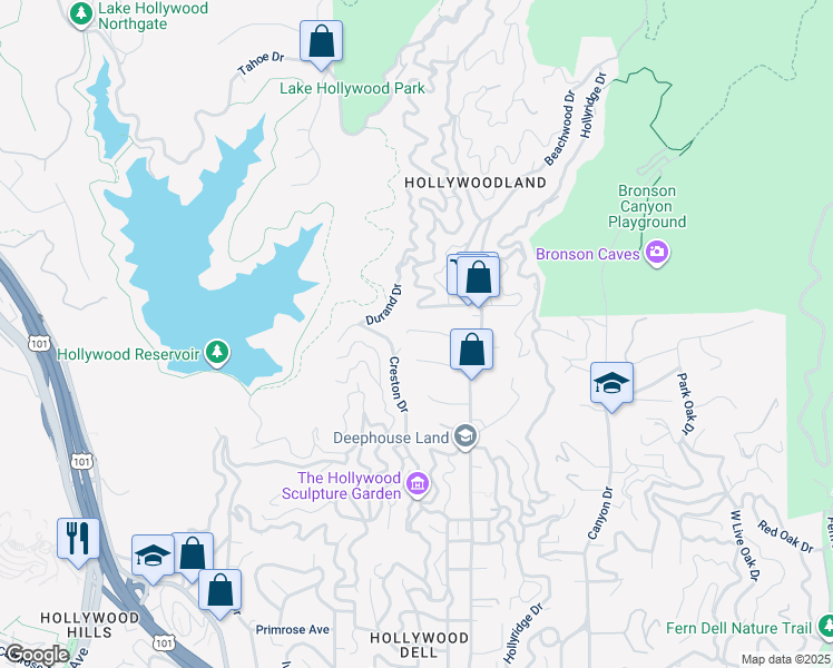 map of restaurants, bars, coffee shops, grocery stores, and more near 6158 Glen Oak Street in Los Angeles