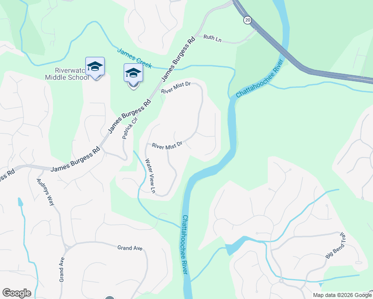 map of restaurants, bars, coffee shops, grocery stores, and more near 820 River Trace Court in Suwanee