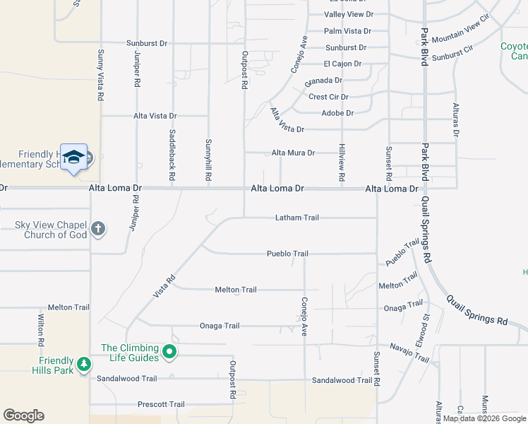 map of restaurants, bars, coffee shops, grocery stores, and more near 61394 Latham Trail in Joshua Tree