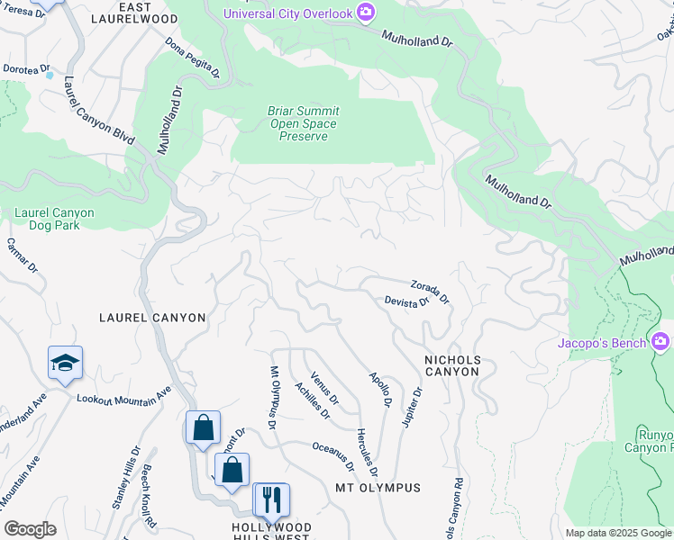 map of restaurants, bars, coffee shops, grocery stores, and more near 2621 Algodon Court in Los Angeles