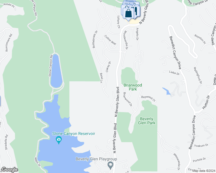 map of restaurants, bars, coffee shops, grocery stores, and more near 2618 Claray Drive in Los Angeles