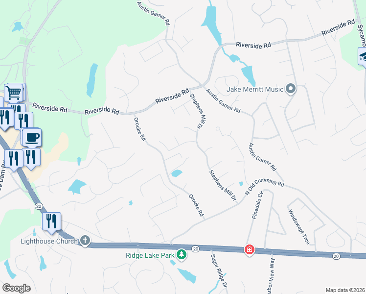 map of restaurants, bars, coffee shops, grocery stores, and more near 925 Millrace Way in Buford