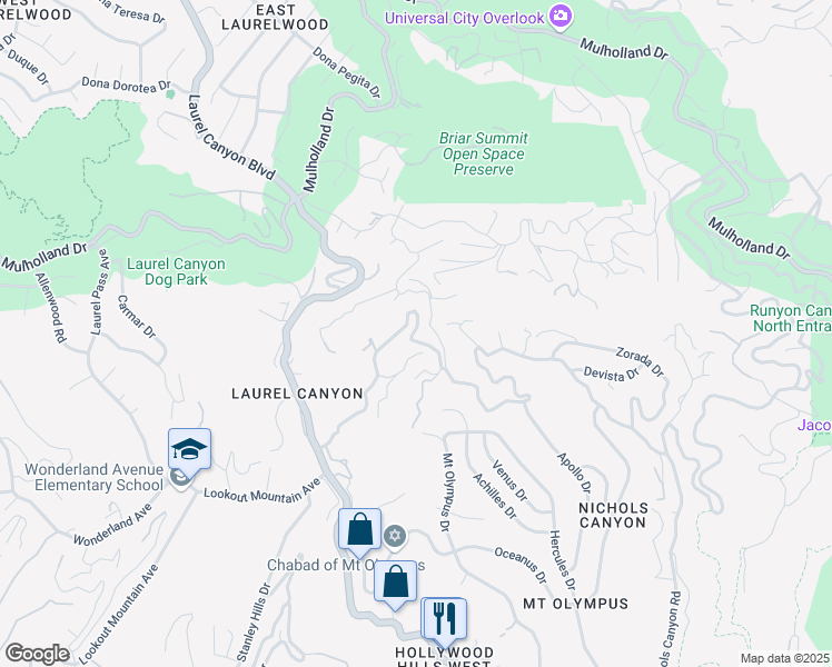 map of restaurants, bars, coffee shops, grocery stores, and more near 7943 Willow Glen Road in Los Angeles