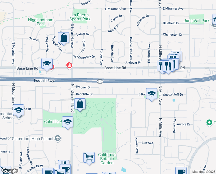 map of restaurants, bars, coffee shops, grocery stores, and more near 1941 Stowe Court in Claremont