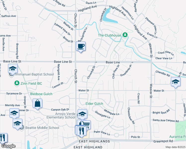 map of restaurants, bars, coffee shops, grocery stores, and more near 29022 Elder Creek Lane in Highland