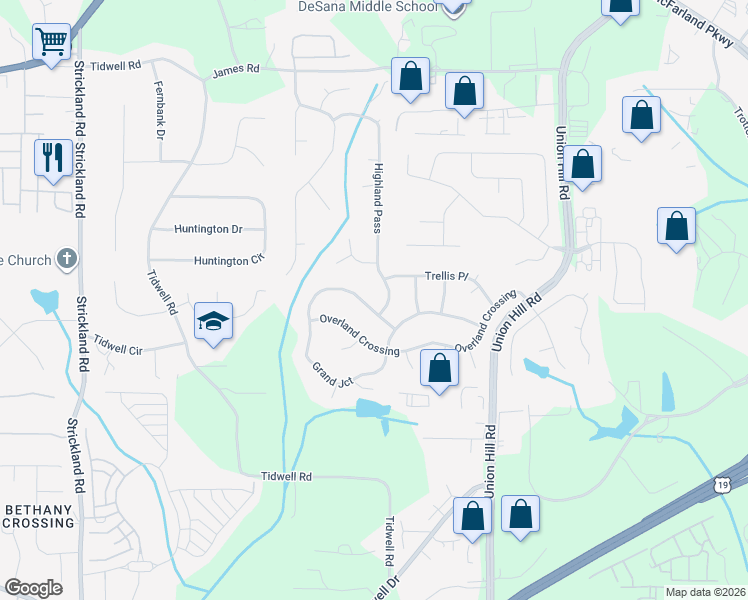 map of restaurants, bars, coffee shops, grocery stores, and more near 2405 Highland Pass in Alpharetta