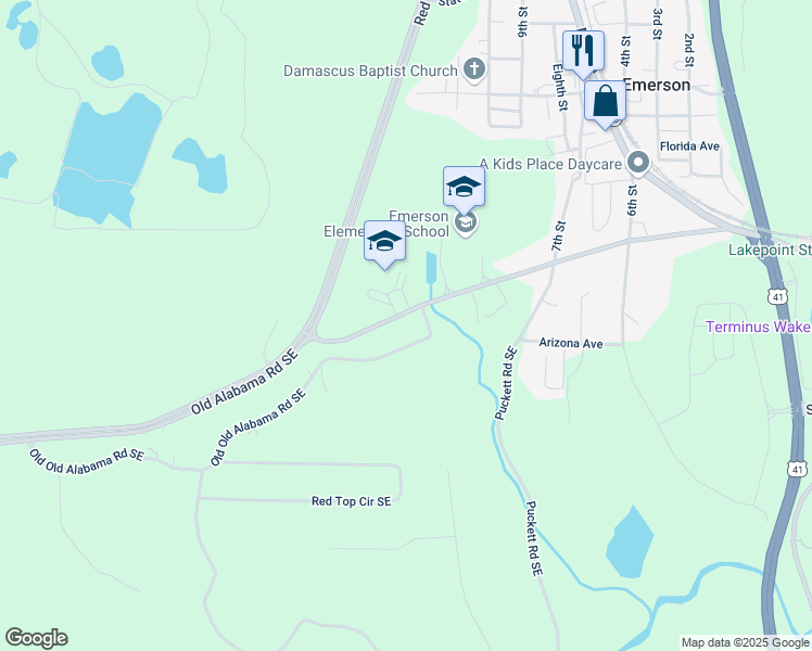 map of restaurants, bars, coffee shops, grocery stores, and more near 223 Old Alabama Road Southeast in Emerson