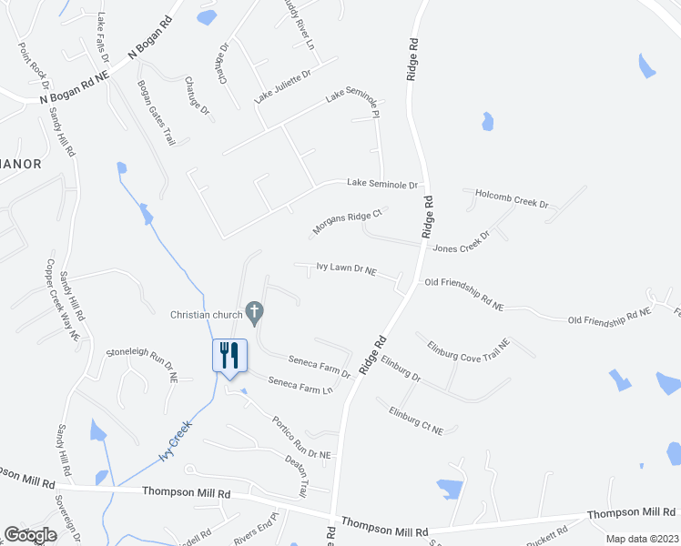 map of restaurants, bars, coffee shops, grocery stores, and more near 3671 Ivy Lawn Drive Northeast in Buford