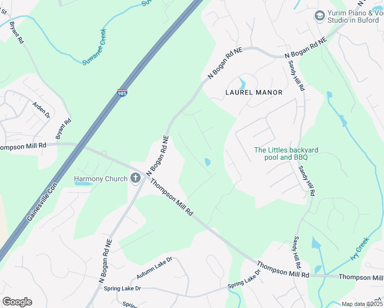 map of restaurants, bars, coffee shops, grocery stores, and more near Wild Clary Court in Buford