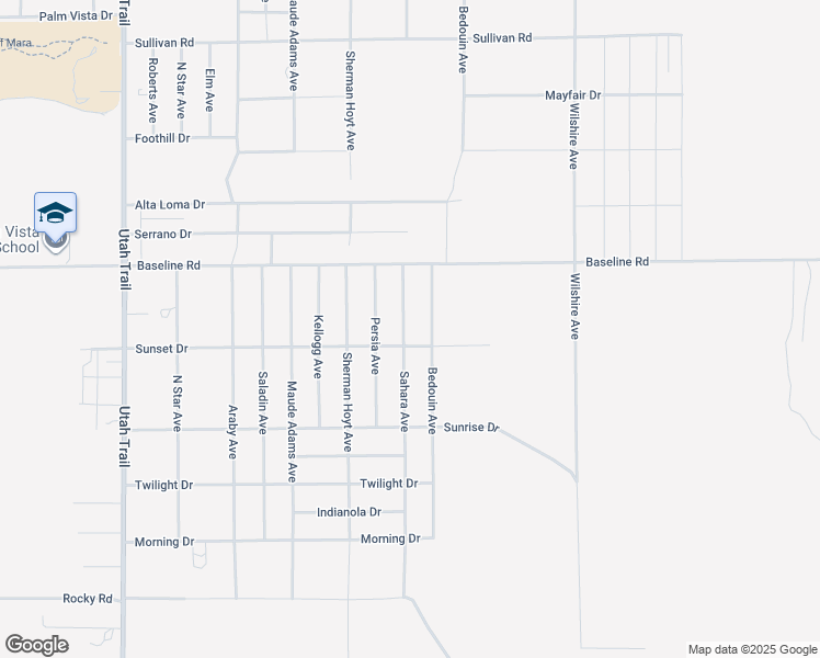 map of restaurants, bars, coffee shops, grocery stores, and more near 7433 Sahara Avenue in Twentynine Palms