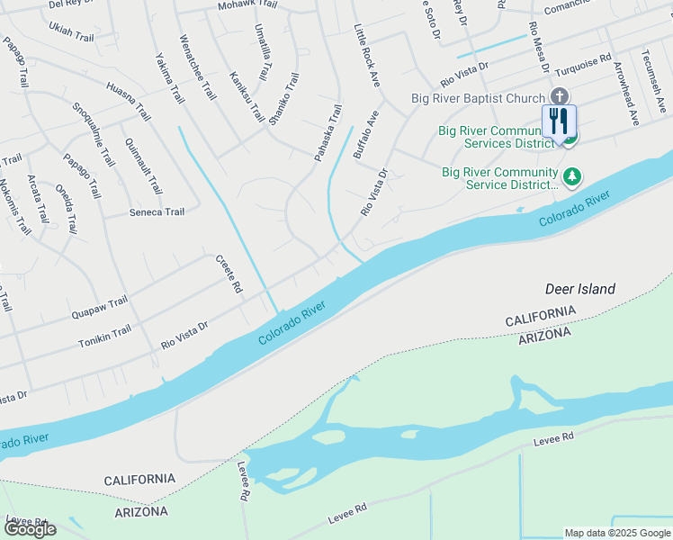 map of restaurants, bars, coffee shops, grocery stores, and more near 7449 Rio Vista Drive in Big River