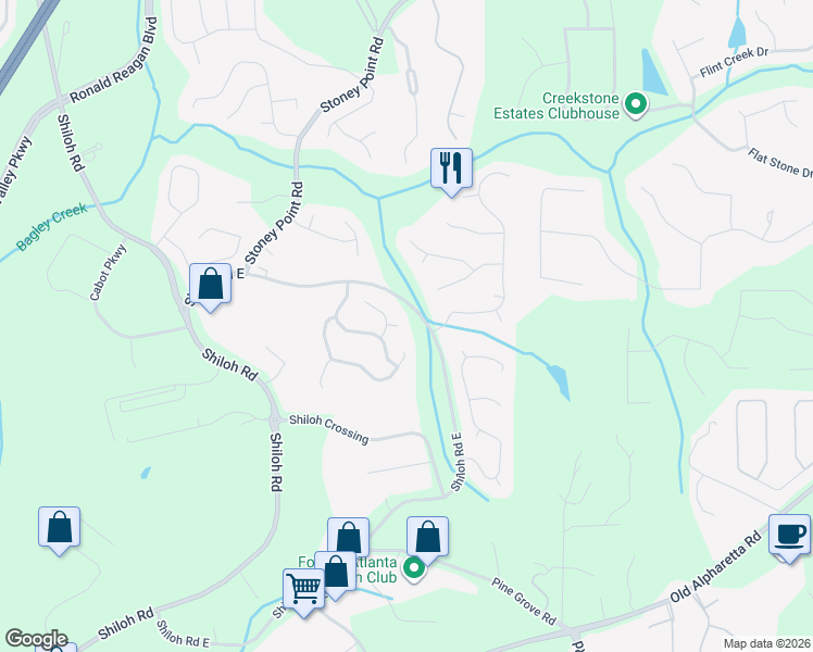 map of restaurants, bars, coffee shops, grocery stores, and more near 6314 Clearview Court in Alpharetta