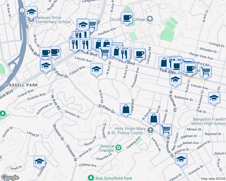 map of restaurants, bars, coffee shops, grocery stores, and more near 1323 North Avenue 46 in Los Angeles