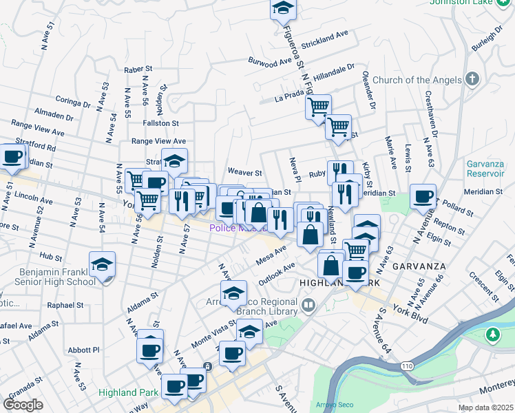 map of restaurants, bars, coffee shops, grocery stores, and more near 5925 Fayette Street in Los Angeles