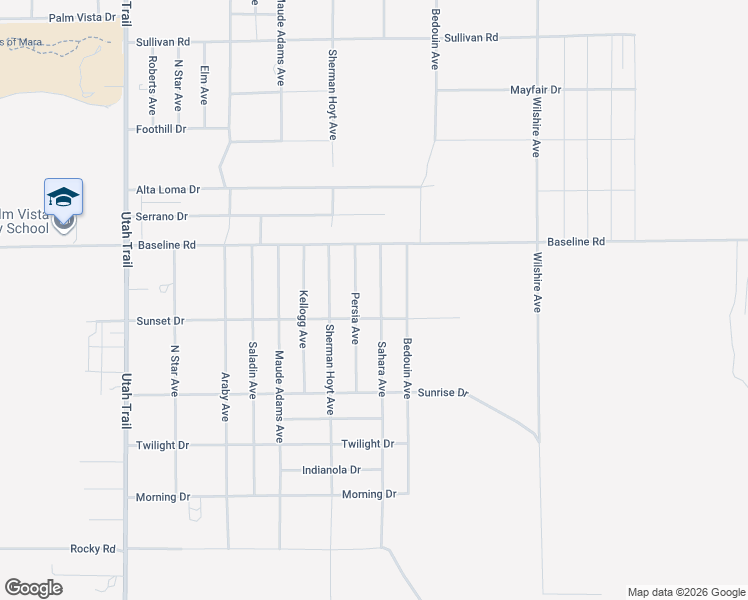 map of restaurants, bars, coffee shops, grocery stores, and more near 7429 Persia Avenue in Twentynine Palms