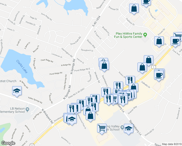 map of restaurants, bars, coffee shops, grocery stores, and more near 308 Thornridge Road in Columbia