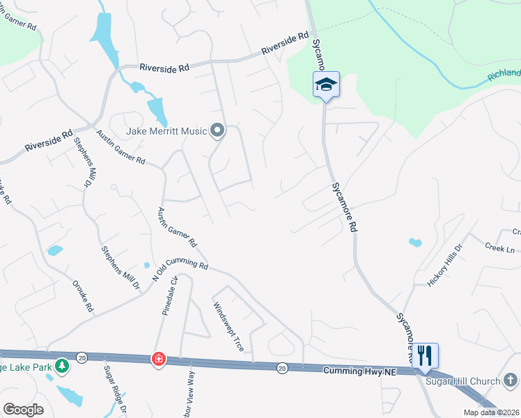 map of restaurants, bars, coffee shops, grocery stores, and more near 1106 Fishback Way in Sugar Hill