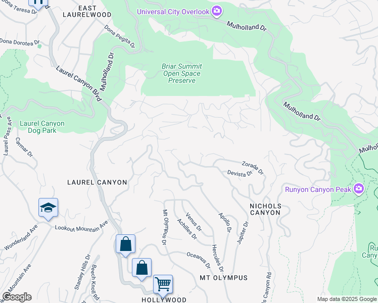 map of restaurants, bars, coffee shops, grocery stores, and more near 7651 Willow Glen Road in Los Angeles
