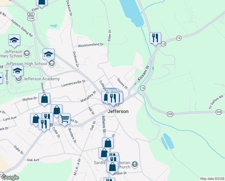 map of restaurants, bars, coffee shops, grocery stores, and more near 67 Martin Street in Jefferson