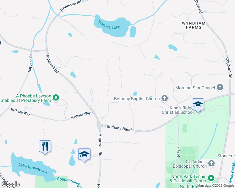 map of restaurants, bars, coffee shops, grocery stores, and more near 2570 Bethany Creek Court in Alpharetta