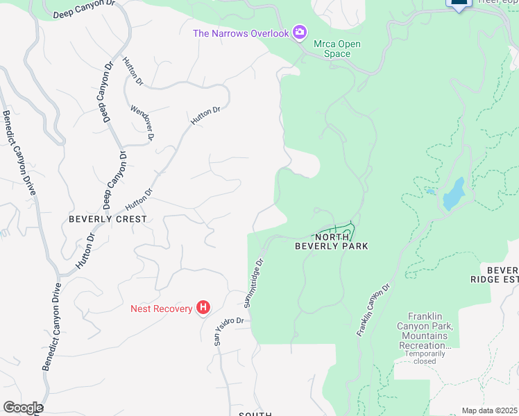 map of restaurants, bars, coffee shops, grocery stores, and more near 2481 Summitridge Drive in Beverly Hills