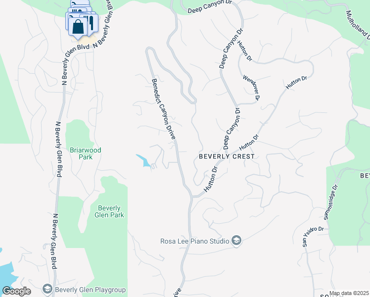 map of restaurants, bars, coffee shops, grocery stores, and more near 2576 Benedict Canyon Drive in Beverly Hills