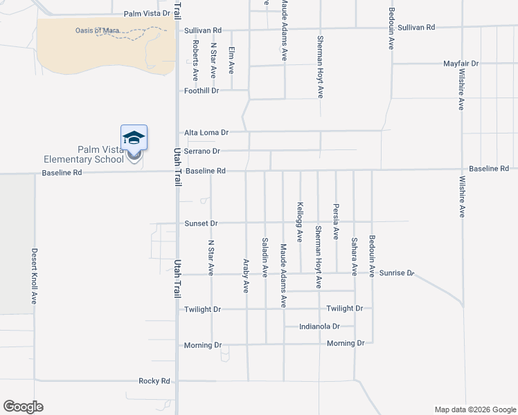 map of restaurants, bars, coffee shops, grocery stores, and more near 7402 Saladin Avenue in Twentynine Palms