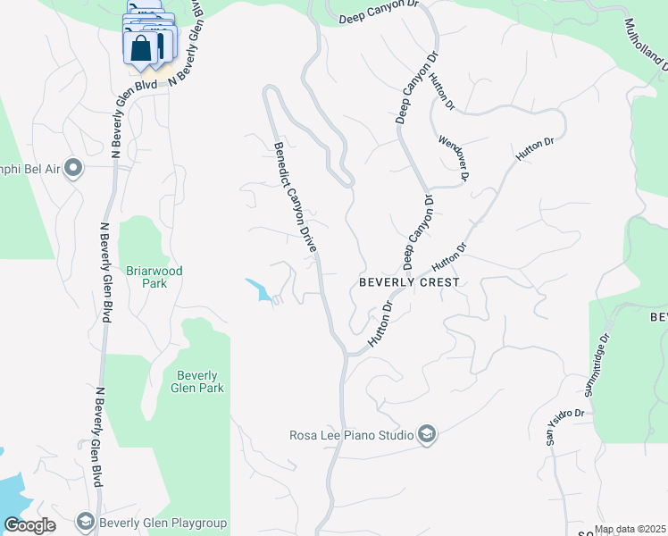 map of restaurants, bars, coffee shops, grocery stores, and more near 2576 Benedict Canyon Drive in Beverly Hills